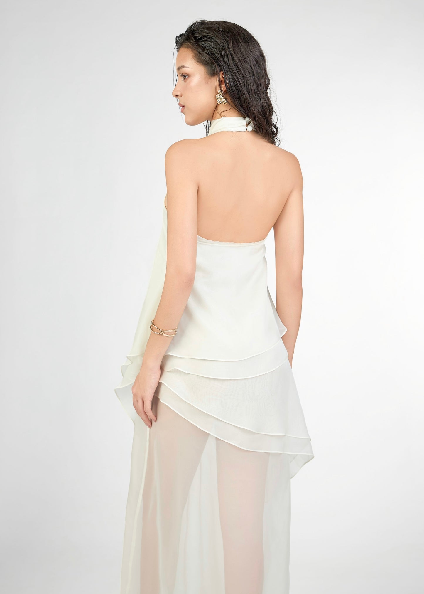 The Haven Dress – Romantic Rose-Adorned Halter Neck Chiffon Dress - Em de Maison