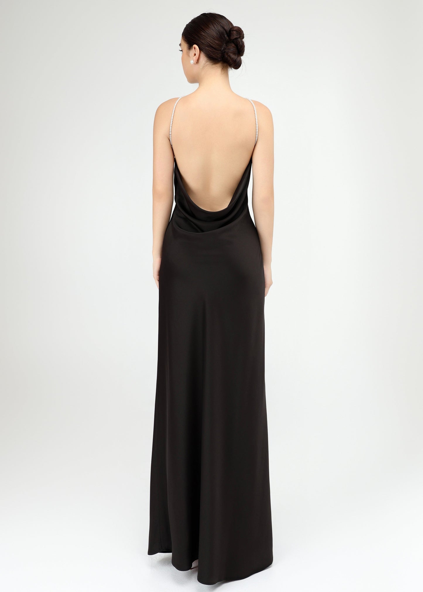 The Muse Dress - Timeless Halter Silky Dress with Pearl Straps and Open Back