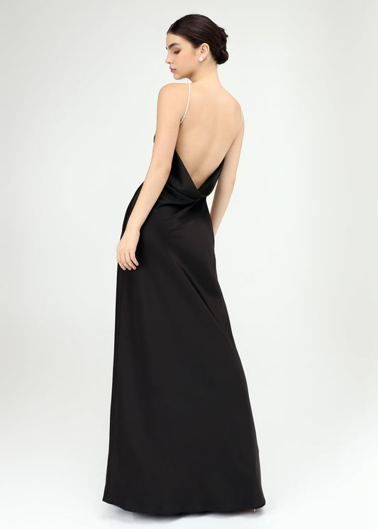 The Muse Dress - Timeless Halter Silky Dress with Pearl Straps and Open Back