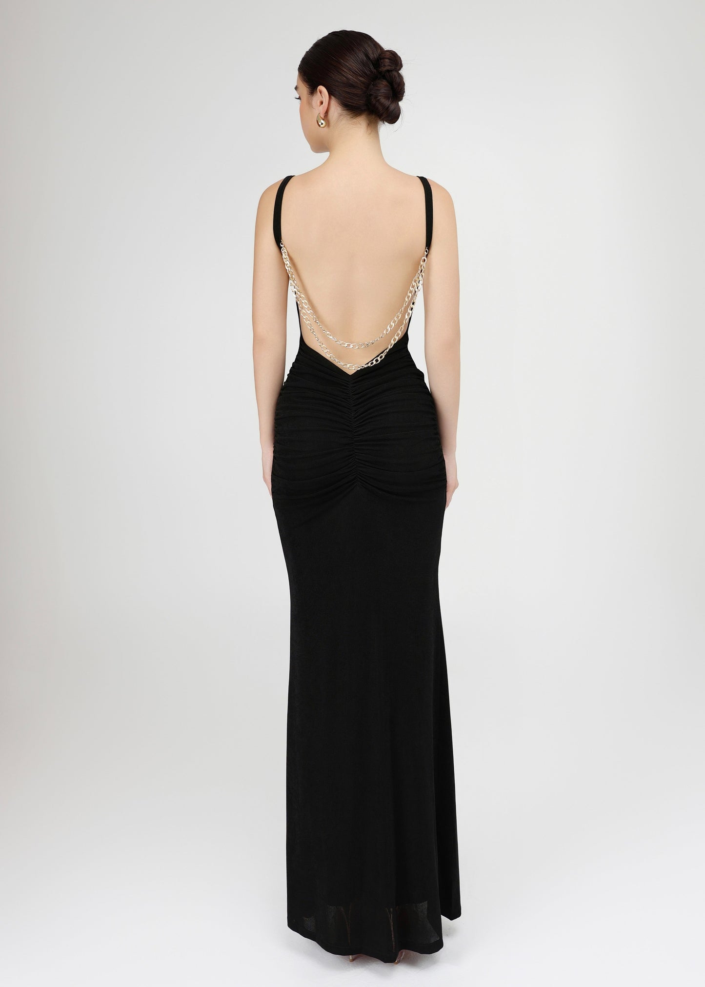 The Mystic Dress - Glamorous Black Dress with Cascading Gold Chains and Open Back