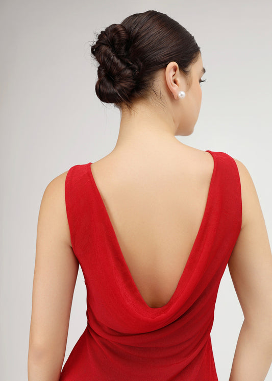 The Scarlet Dress - Sensual Red V-Neckline Midi Dress with Front Cut-out