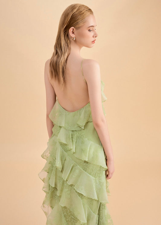 The Breeze Dress - Graceful Asymmetrica Ruffle Dress with Open Back and Side Slit