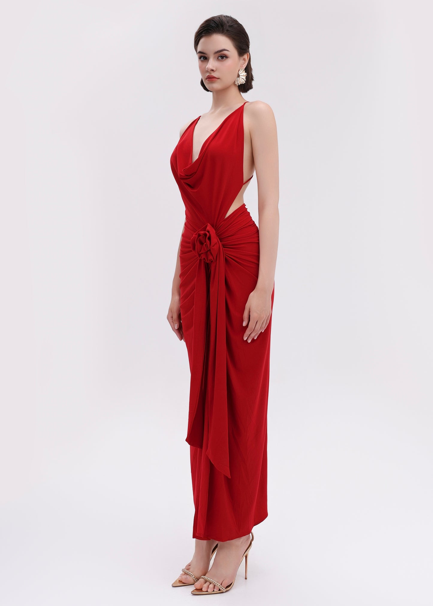 The Grace Dress - A daring, curve-hugging gown with cutouts, a high slit, and a romantic flower detail