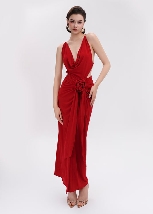 The Grace Dress - A daring, curve-hugging gown with cutouts, a high slit, and a romantic flower detail