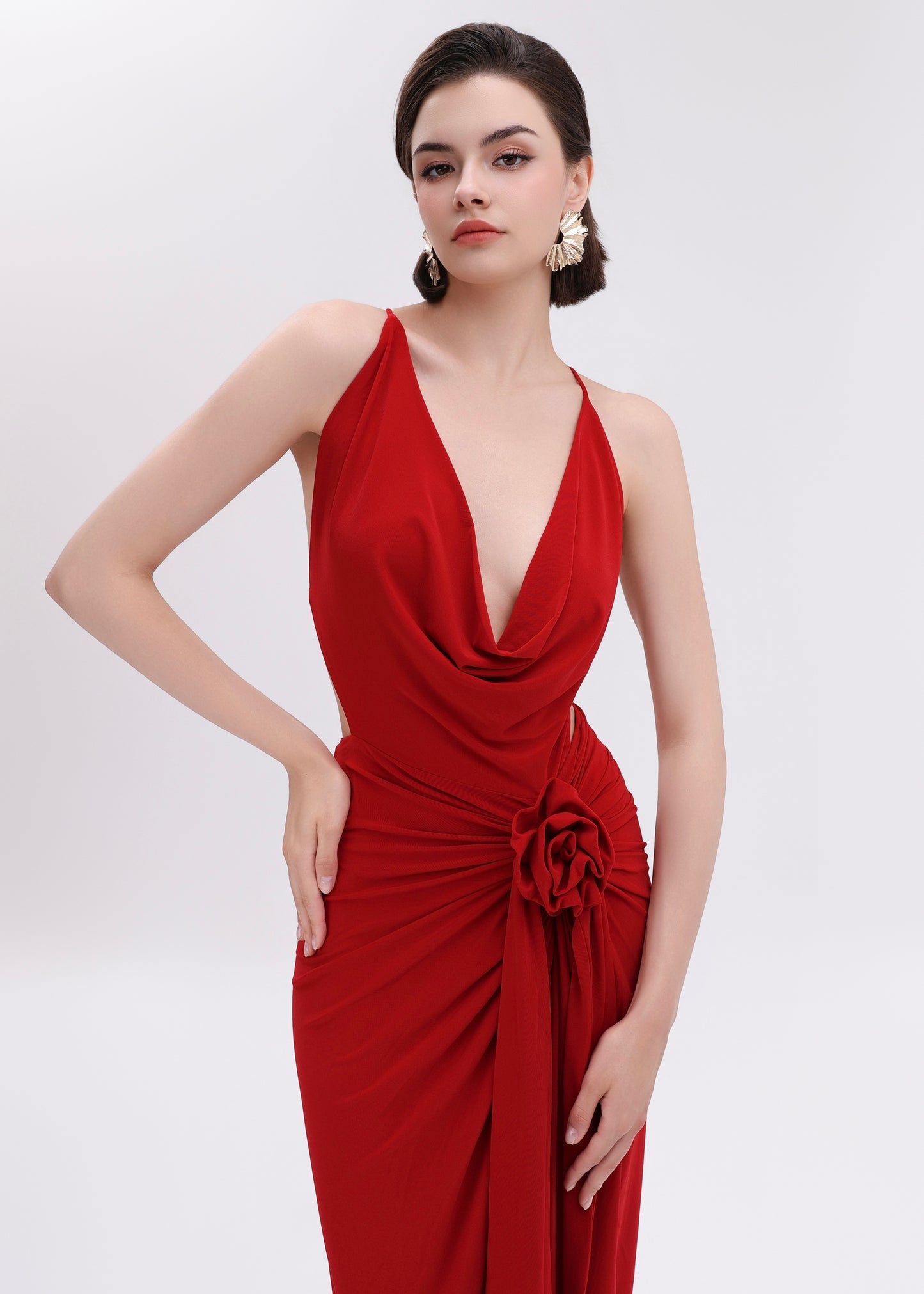 The Grace Dress - A daring, curve-hugging gown with cutouts, a high slit, and a romantic flower detail