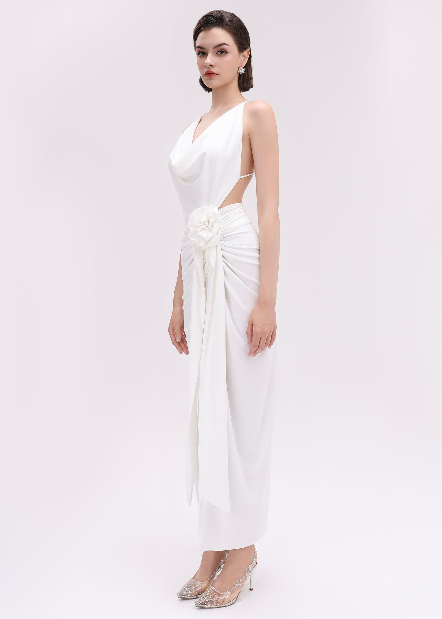 The Grace Dress - A daring, curve-hugging gown with cutouts, a high slit, and a romantic flower detail