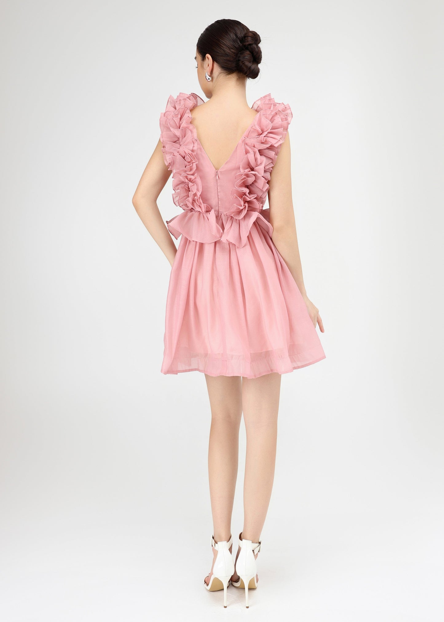 Bubble Gum Dress - Playful Ruffle-Trimmed Babydoll Dress in Airy Pastel Chiffon.
