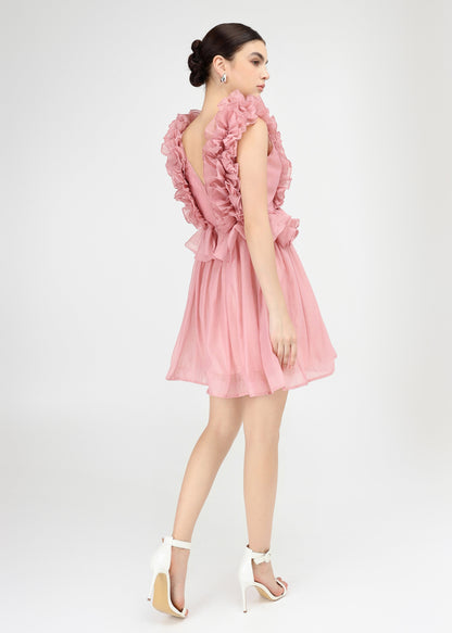 Bubble Gum Dress - Playful Ruffle-Trimmed Babydoll Dress in Airy Pastel Chiffon.