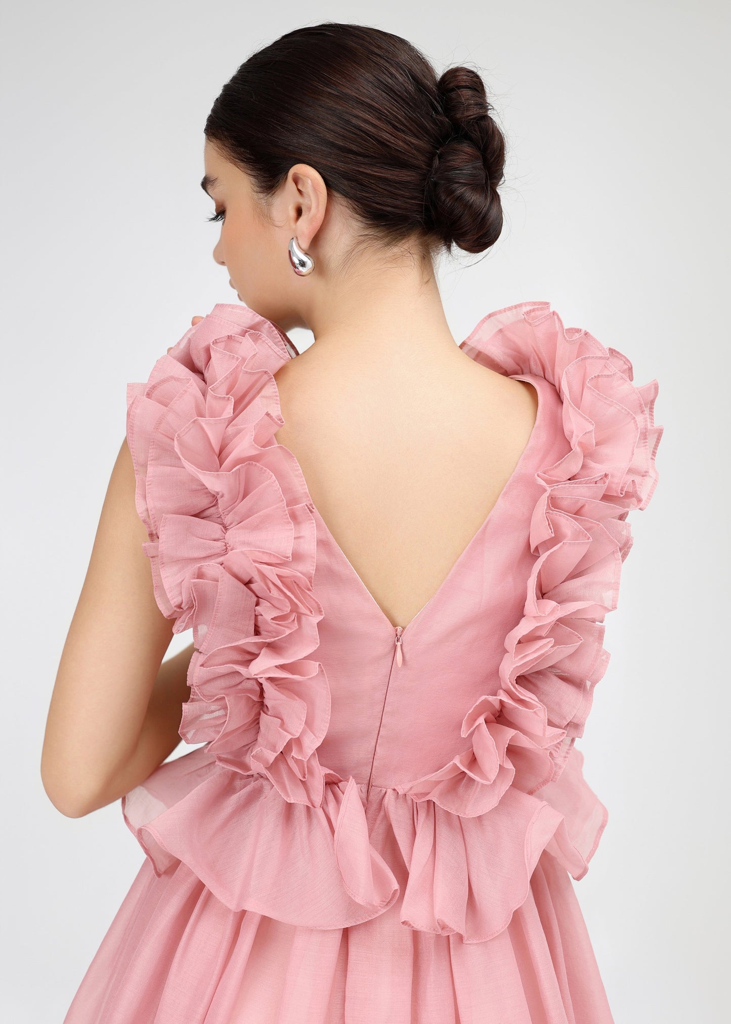 Bubble Gum Dress - Playful Ruffle-Trimmed Babydoll Dress in Airy Pastel Chiffon.