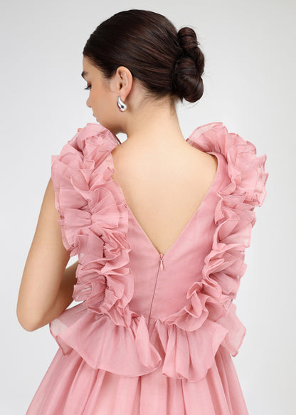 Bubble Gum Dress - Playful Ruffle-Trimmed Babydoll Dress in Airy Pastel Chiffon.