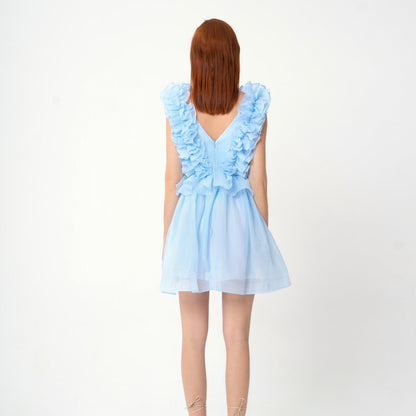 Bubble Gum Dress - Playful Ruffle-Trimmed Babydoll Dress in Airy Pastel Chiffon.