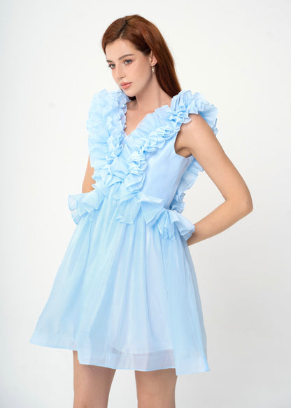 Bubble Gum Dress - Playful Ruffle-Trimmed Babydoll Dress in Airy Pastel Chiffon.