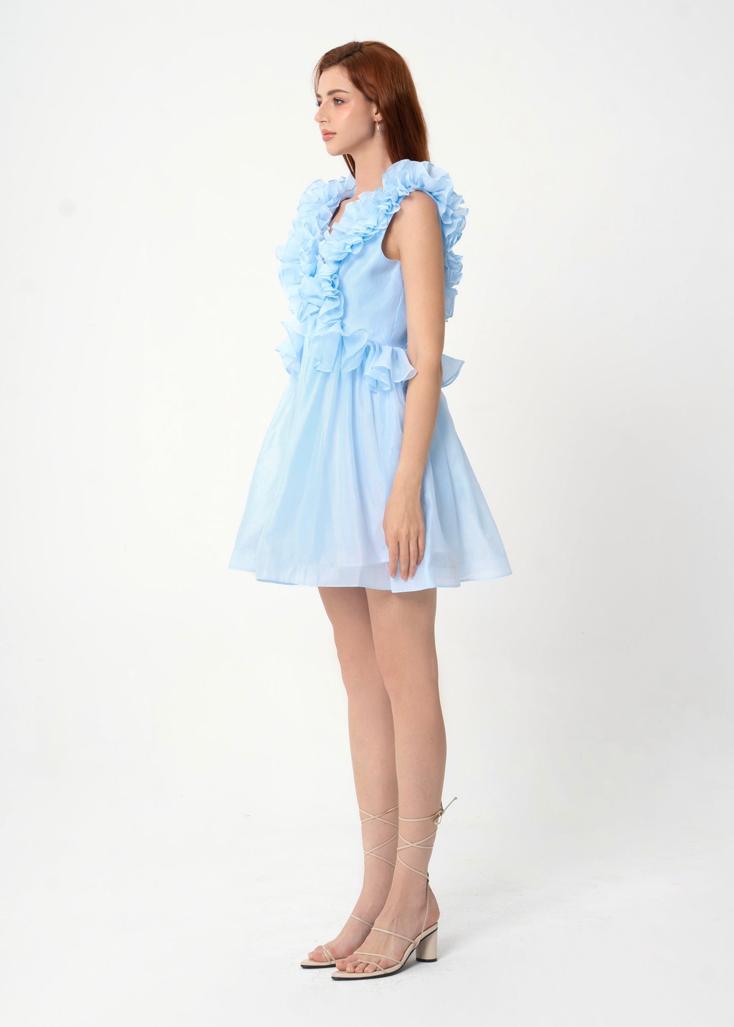 Bubble Gum Dress - Playful Ruffle-Trimmed Babydoll Dress in Airy Pastel Chiffon.