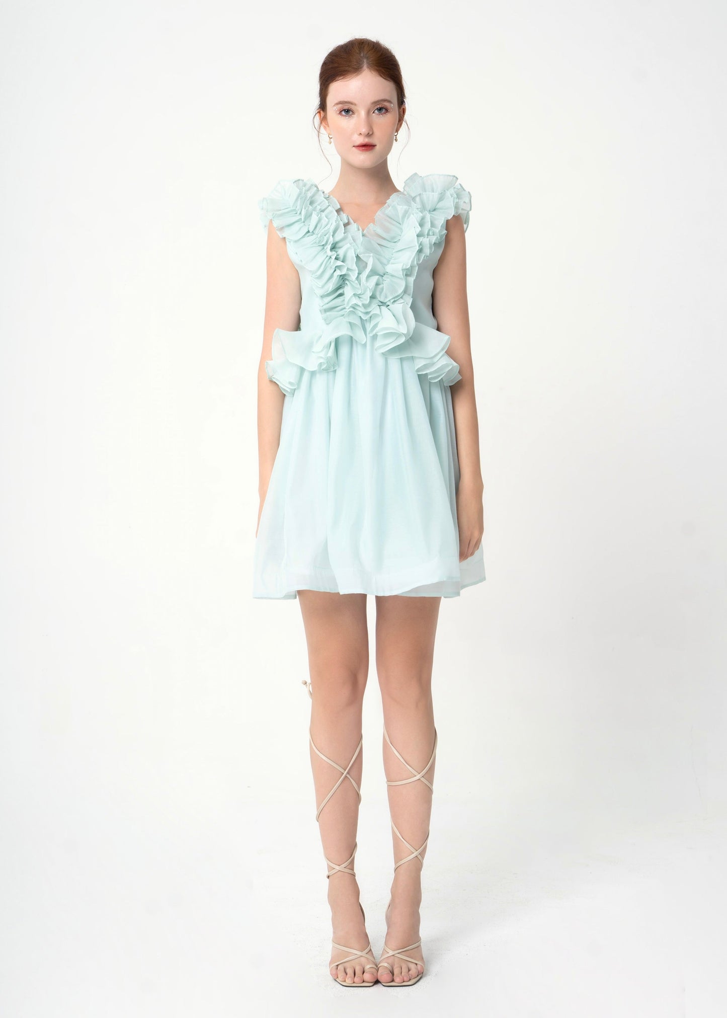 Bubble Gum Dress - Playful Ruffle-Trimmed Babydoll Dress in Airy Pastel Chiffon.