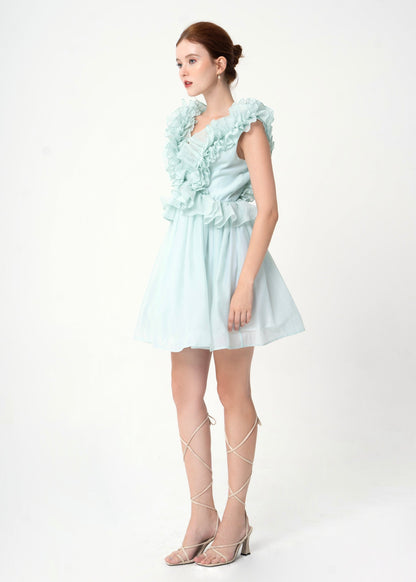 Bubble Gum Dress - Playful Ruffle-Trimmed Babydoll Dress in Airy Pastel Chiffon.