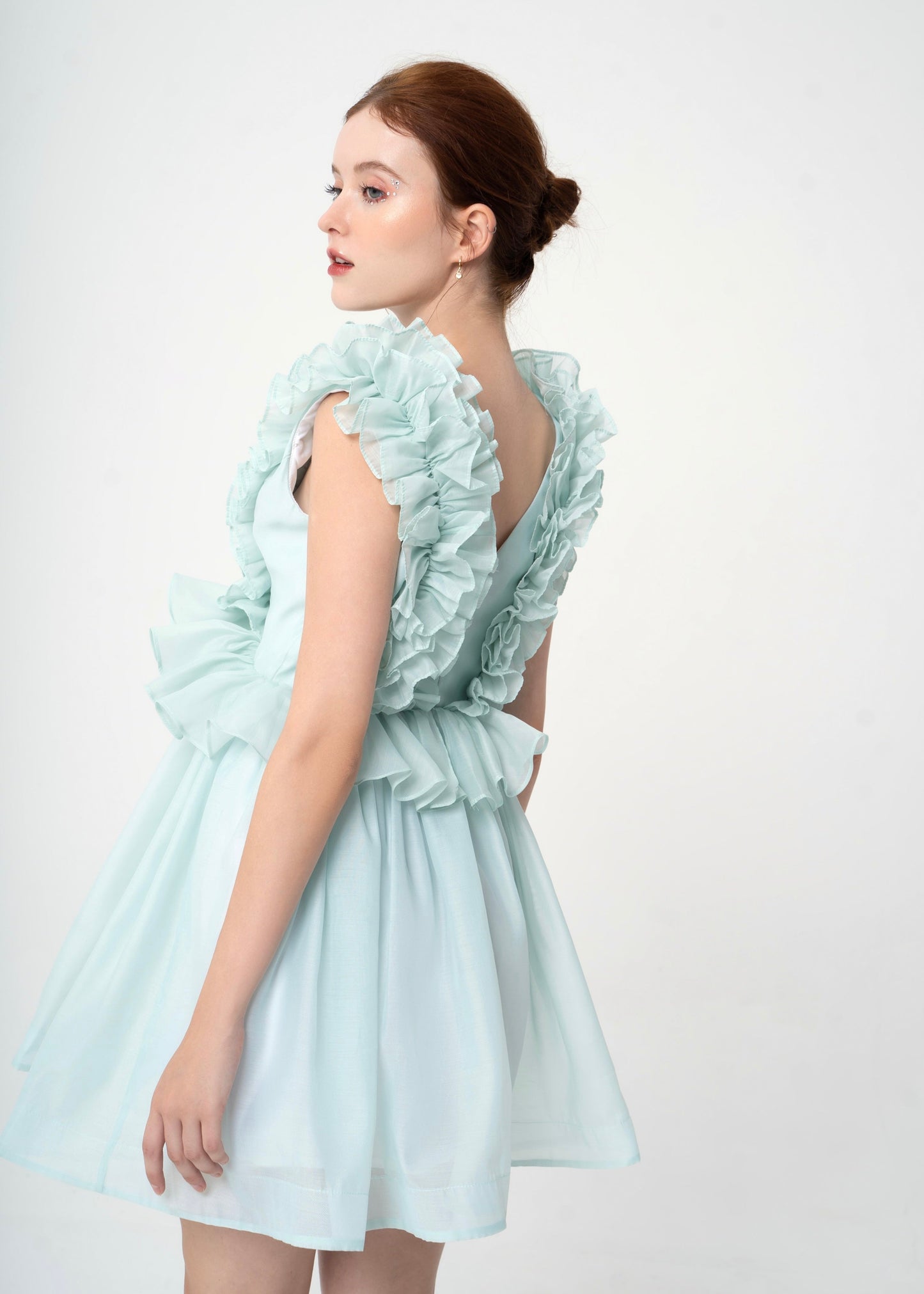 Bubble Gum Dress - Playful Ruffle-Trimmed Babydoll Dress in Airy Pastel Chiffon.