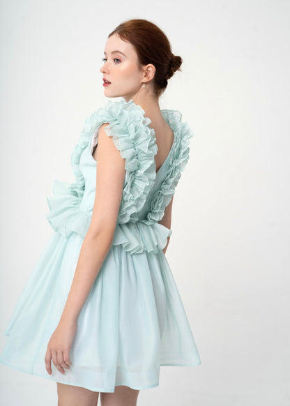 Bubble Gum Dress - Playful Ruffle-Trimmed Babydoll Dress in Airy Pastel Chiffon.