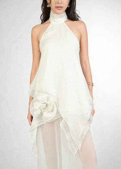 The Haven Dress – Romantic Rose-Adorned Halter Neck Chiffon Dress - Em de Maison