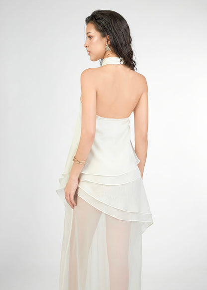The Haven Dress – Romantic Rose-Adorned Halter Neck Chiffon Dress - Em de Maison
