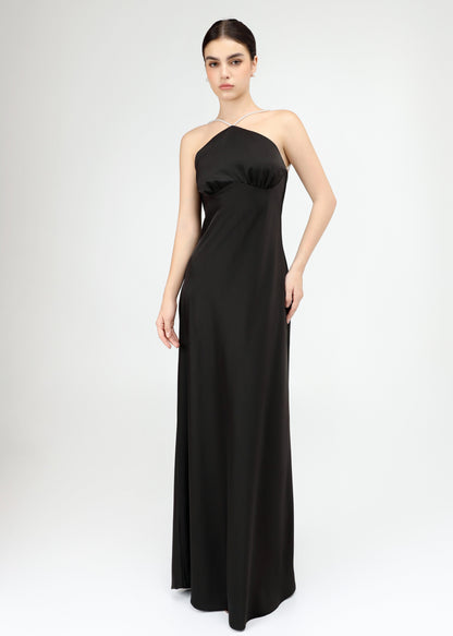 The Muse Dress - Timeless Halter Silky Dress with Pearl Straps and Open Back