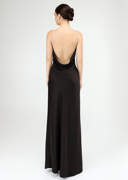 The Muse Dress - Timeless Halter Silky Dress with Pearl Straps and Open Back