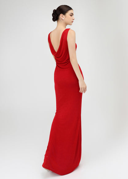 The Scarlet Dress - Sensual Red V-Neckline Midi Dress with Front Cut-out