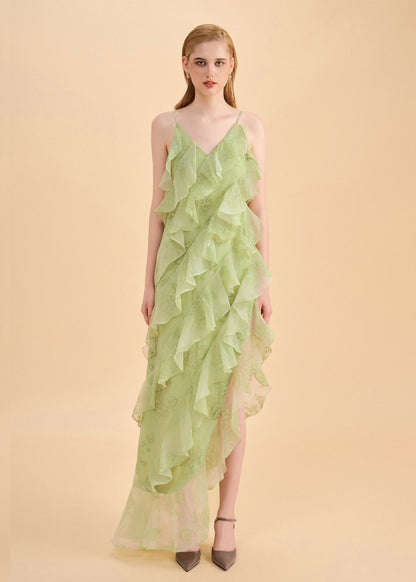 The Breeze Dress - Graceful Asymmetrica Ruffle Dress with Open Back and Side Slit