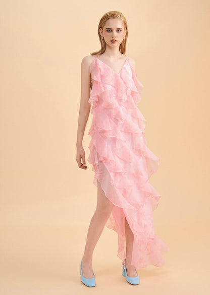 The Breeze Dress - Graceful Asymmetrica Ruffle Dress with Open Back and Side Slit