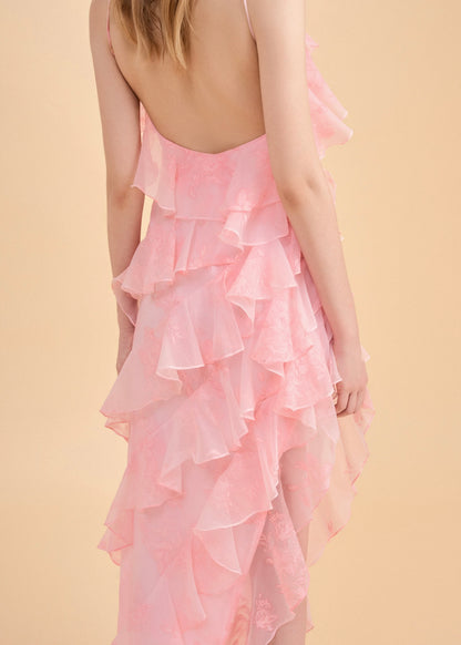 The Breeze Dress - Graceful Asymmetrica Ruffle Dress with Open Back and Side Slit