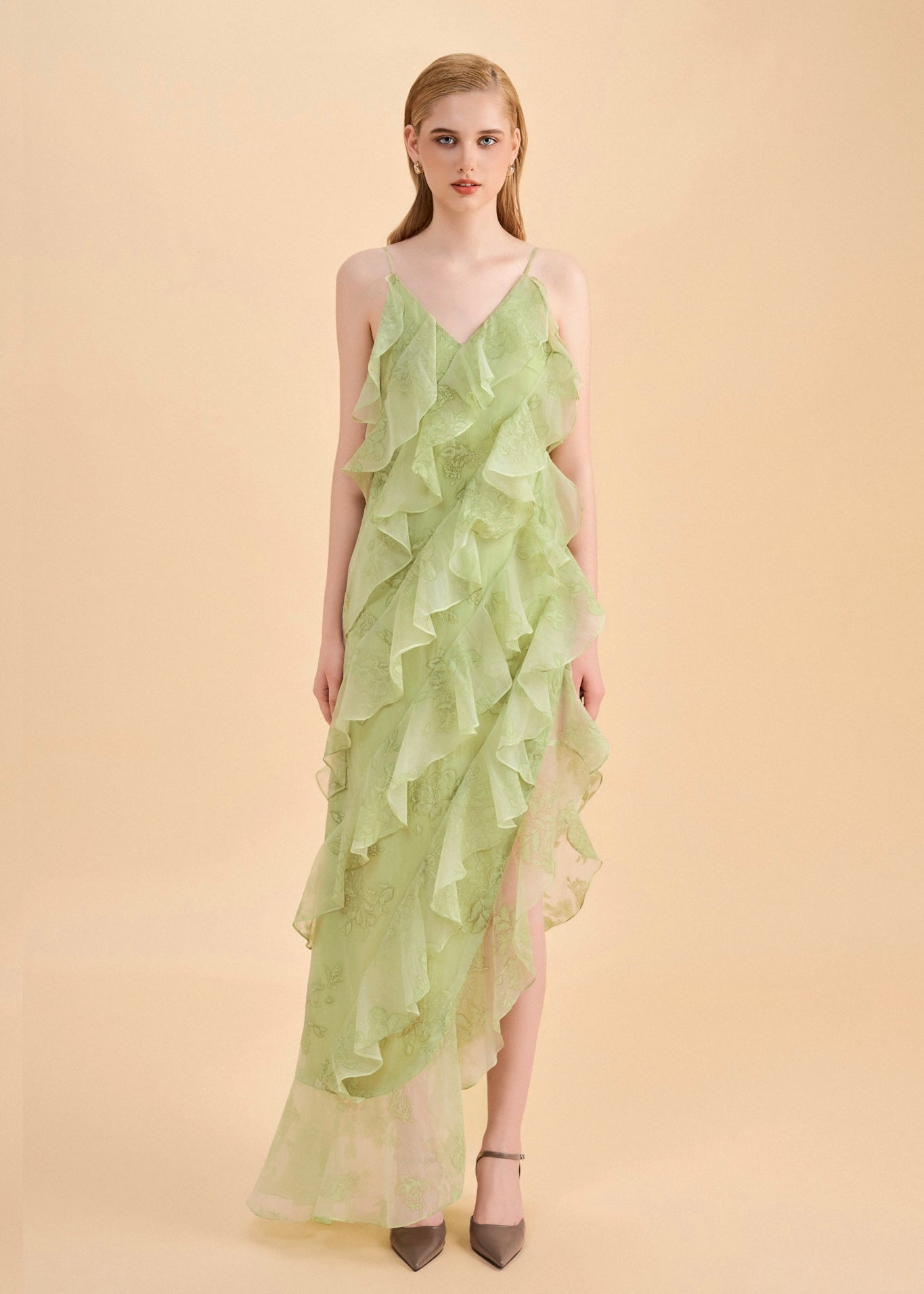 The Breeze Dress - Graceful Asymmetrica Ruffle Dress with Open Back and Side Slit