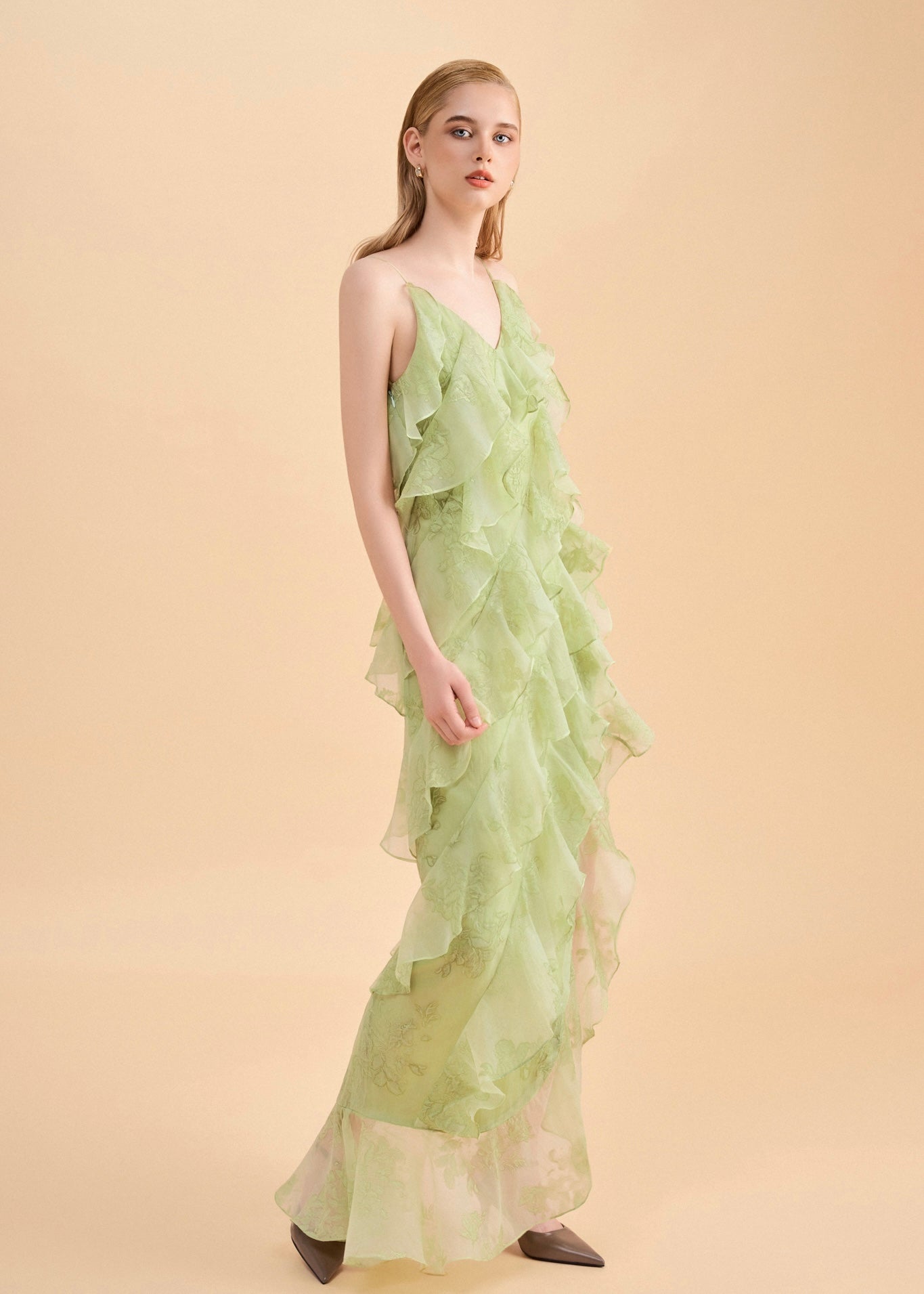 The Breeze Dress - Graceful Asymmetrica Ruffle Dress with Open Back and Side Slit