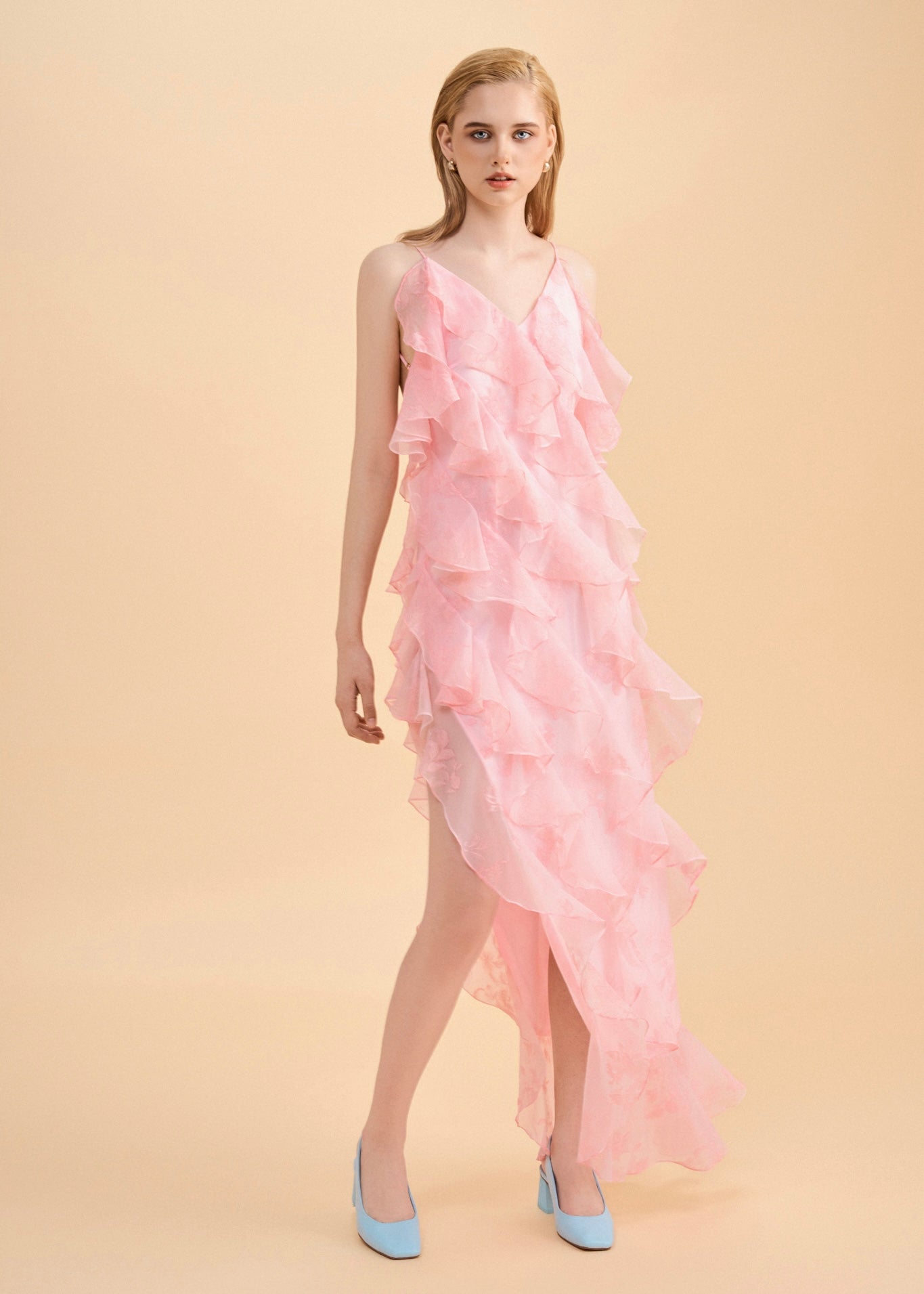 The Breeze Dress - Graceful Asymmetrica Ruffle Dress with Open Back and Side Slit