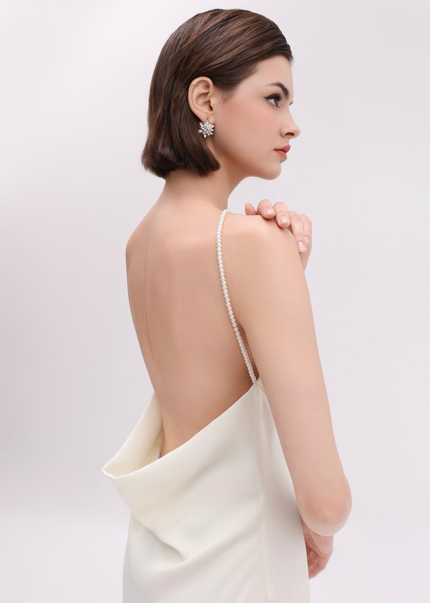 The Muse Dress - Timeless Halter Silky Dress with Pearl Straps and Open Back