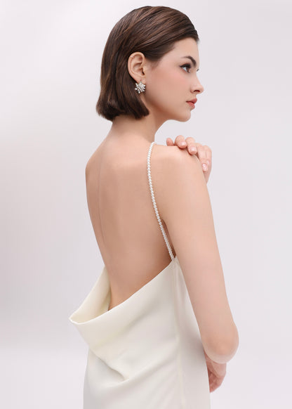The Muse Dress - Timeless Halter Silky Dress with Pearl Straps and Open Back